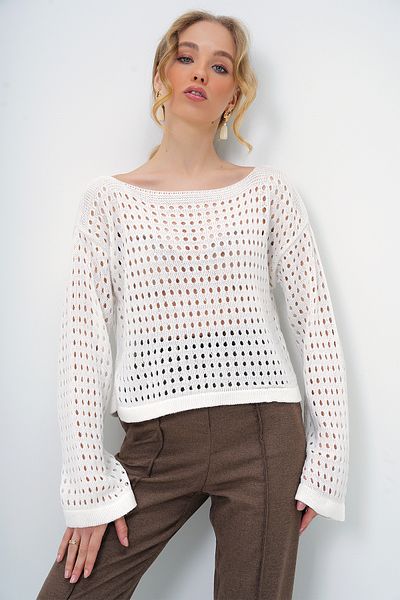 Trend Alaçatı Stili Women's Ecru Hole Openwork Knitwear Blouse Alc-X13349