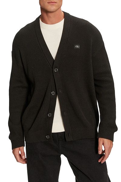 Calvin Klein Jeansy Haft Czarny Męski Kardigan J30J 326201 Beh Woven Label Kardigan