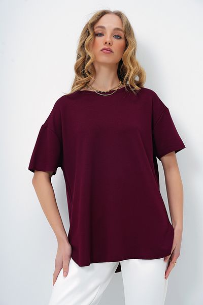 Trend Alaçatı Stili Women's Burgundy Crew Neck Oval Cut Modal T-Shirt Alc-X11506