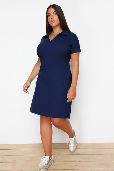 Trendyol Curve Sötétkék camisole kötött nagy méretű ruha
