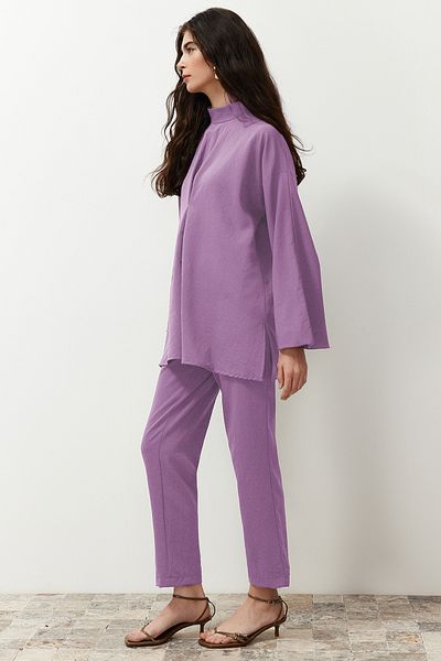 Trendyol Modest Lilac Collar Detailed Woven Bottom Top Suit Tctss24Us00055