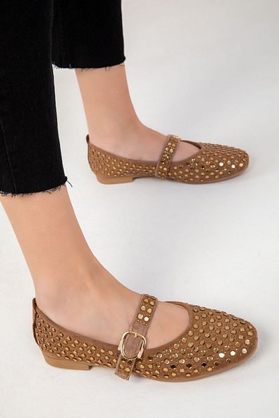 SOHO Γυναικείες μπαλαρίνες Mink Suede-Gold 20198