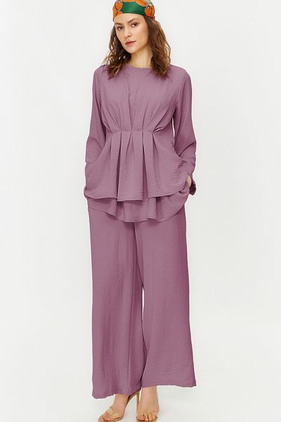 Trendyol Modest Lilac Aerobin Tunic and Pants Set - Drawstring Woven Tctss24Us00009