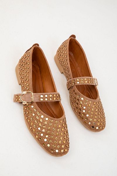 SOHO Γυναικείες μπαλαρίνες Mink Suede-Gold 20198