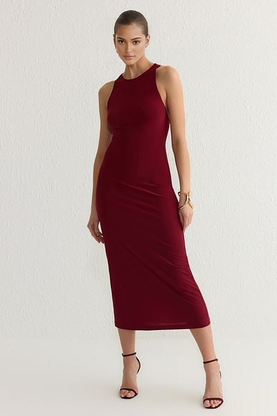 Trendyol Collection Burgundy Fitted Knitted Stylish Dress Tprss25El00001