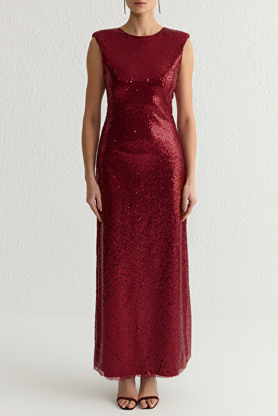 Trendyol Collection Burgundy Sequin Knitted Stylish Evening Dress Tprss25Ae00003