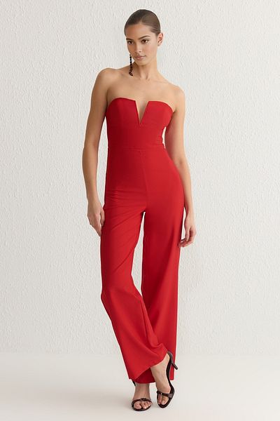 Trendyol Collection Red Strapless Woven Jumpsuit Tprss25Tu00004