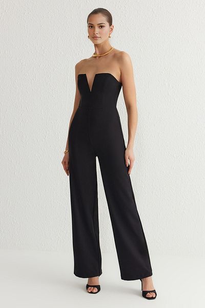 Trendyol Collection Černá tkaná kombinéza bez ramínek Tprss25Tu00004