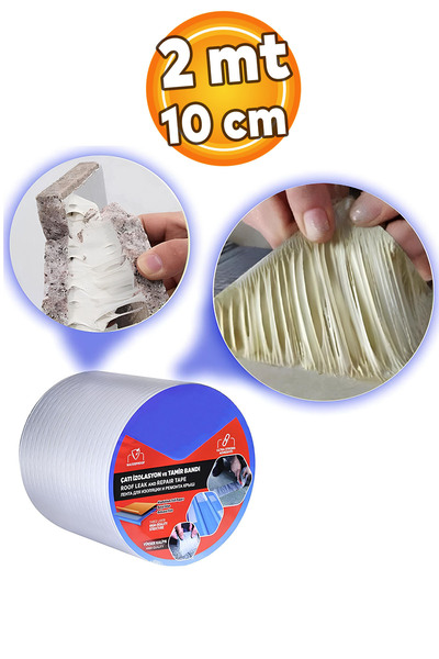 Badem10 Çatı İzolasyon (10 cm X 2 MT) Su Sızdırmazlık Geçirmezlik Yalıtım Çamur Tamir Çatlak Boru Bant Bandı