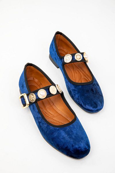 SOHO Saks Blue Velvet női balerinák 20200