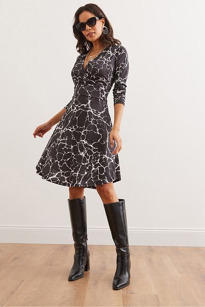 Olalook Rochie tricotată cu piept dublu negru pentru femei ELB- 19000962