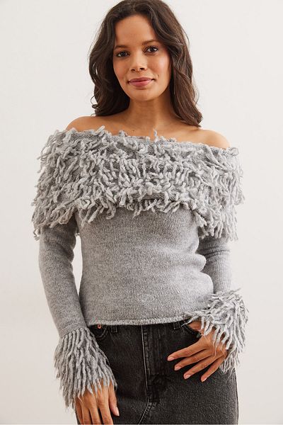 Olalook Dámský šedý střapec Detailní pletený svetr Madonna Collar KZK- 19000951