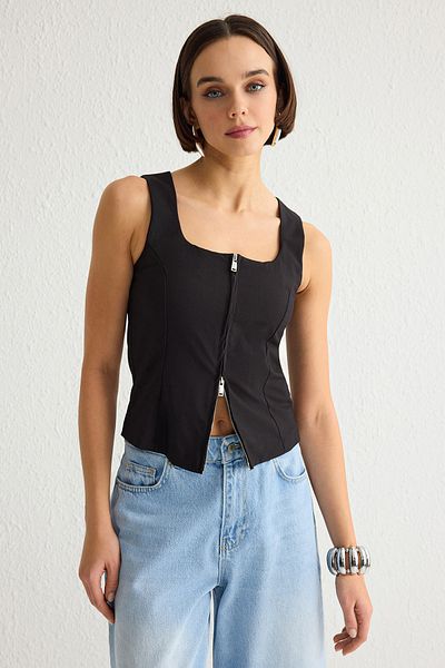 Trendyol Collection TWOSS25BZ00060 Μαύρη υφαντή μπλούζα