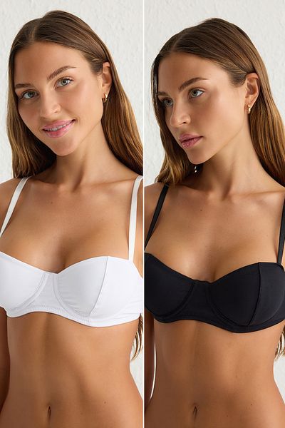 Trendyol Collection 2 balení Černobílá drátěná pletená podprsenka bez košíčků - THMSS25SU00015