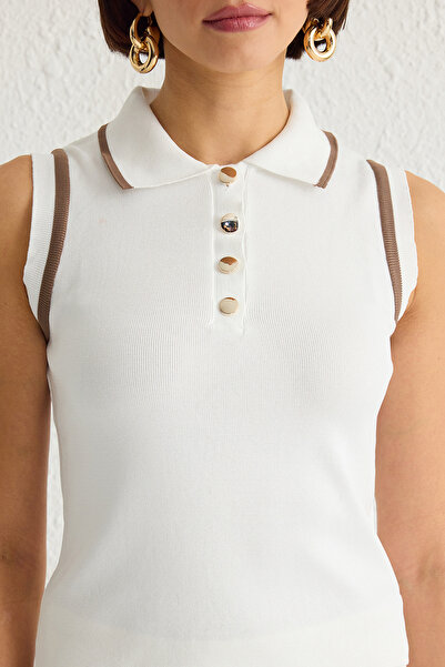 Trendyol Collection Ecru Polo Neck Color Block Blouse Twoss24Bz00244