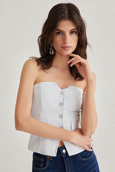 Trendyol Collection Světle modrá tkaná vesta bez ramínek Twoaw24Ye00034