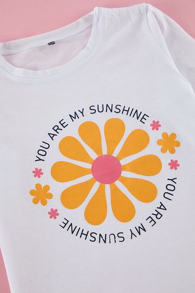 TRENDYOLKIDS Knitted Ecru Floral Print T-Shirt - Tkdss25Ts00039