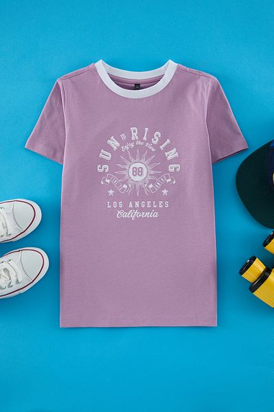 TRENDYOLKIDS Tricou tricotat cu imprimeu violet TKDSS25TS00042