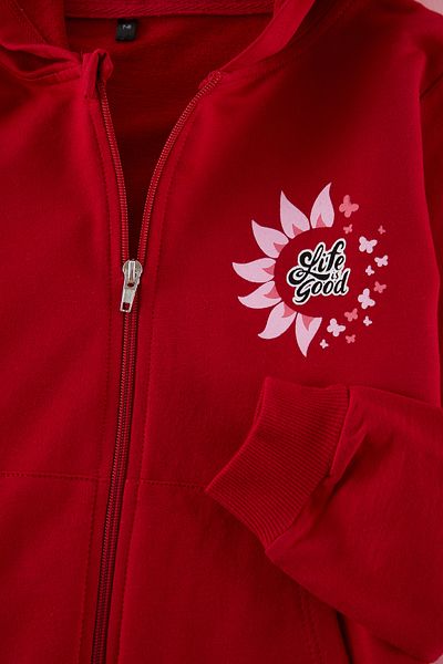 TRENDYOLKIDS Червен момичешки костюм с лозунг за долнище и горнище Tkdaw25Au00040