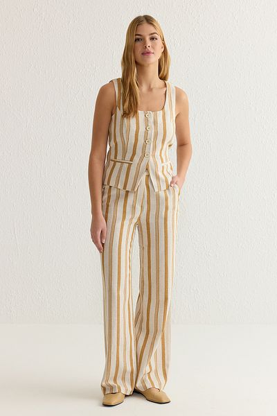 Trendyol Collection Színes csíkos szögletes galléros mellény és széles szárú nadrág szett - TWOSS25AU00032
