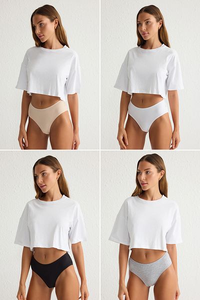 Trendyol Collection 4-teiliges Hipster-Höschen-Set – Schwarz, Weiß und Mehrfarbig THMSS25KU00015
