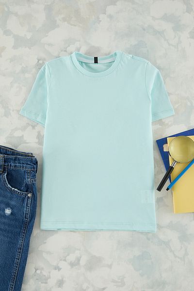 TRENDYOLKIDS Chlapecké pletené tričko - Baby Blue, základní model Tkdss25Ts00008