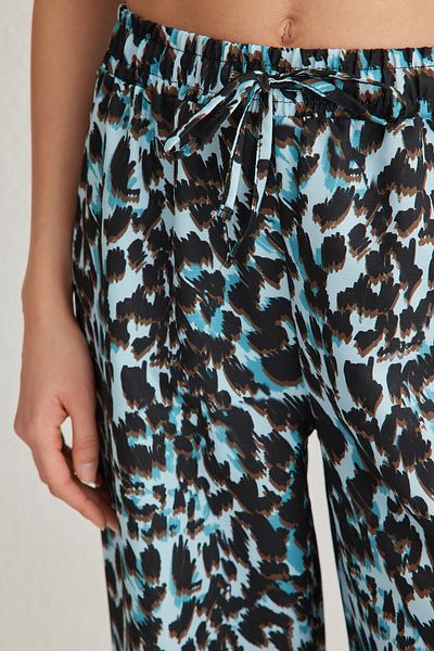 Trendyol Collection Blue Elastic Waist Wide Leg/Wide Leg Leopard Print Pants Twoss25Pl00005
