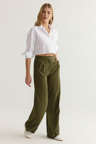 Trendyol Collection Khaki Modal Wide-Leg Pants - Soft Tuşel Twoss25Pl00004