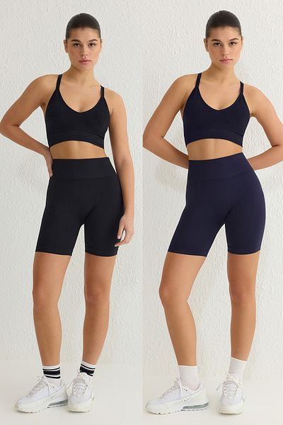 Trendyol Collection Schwarz-Marineblaue, nahtlose Shorts, Sportstrumpfhose THMSS25TY00002