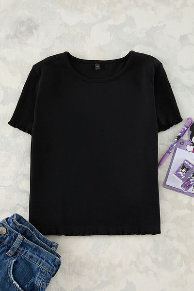 TRENDYOLKIDS Μαύρο πλεκτό μπλουζάκι για κορίτσια TKDSS25TS00020