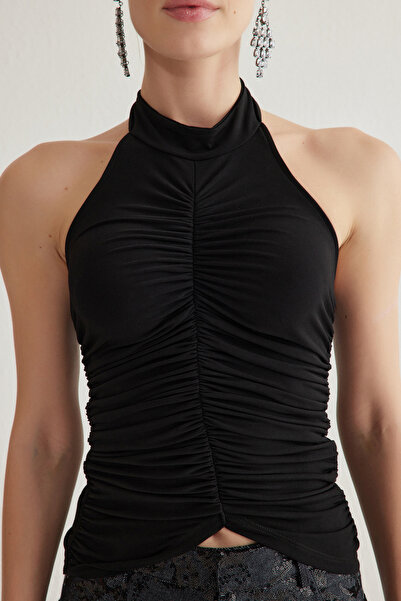 Trendyol Collection Black Drape Detailed Knitted Bustier Tprss25Bs00002