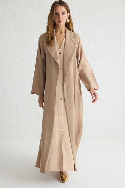 Trendyol Modest Beige Stein Detaillierte gewebte Kappe - Ferace/Abaya TCTSS25KF00000