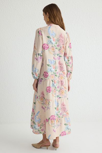 Trendyol Modest Rochie roz cu aspect de in țesut floral TCTSS25EB00034