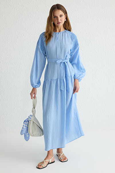 Trendyol Modest Μπλε φόρεμα χιτζάμπ απλής ύφανσης χωρίς επένδυση TCTSS25EB00023