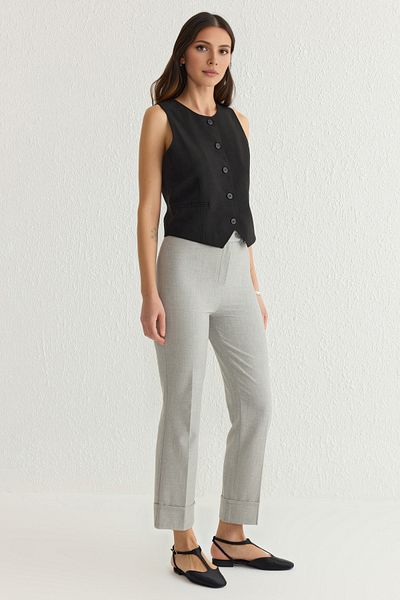 Trendyol Collection Gray Polyviscose Carrot Double Leg Trousers Twoss25Pl00040