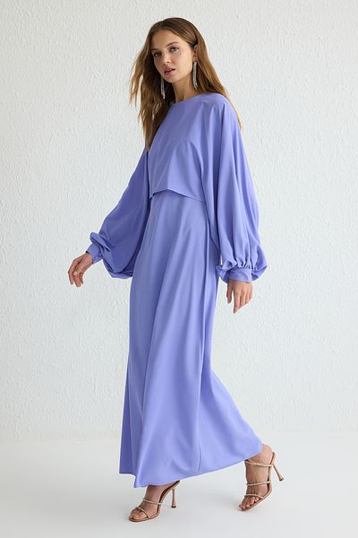 Trendyol Modest Лилаво наметало с детайлна тъкана вечерна рокля Tctss25Db00006