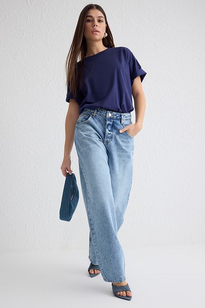 Trendyol Collection Blugi de skater albastru cu talie normală mai stabilă TWOSS25JE00072