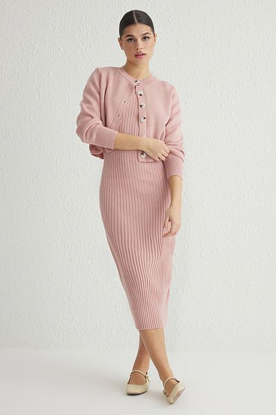 Trendyol Collection Pink Plain Midi Knitwear Dress Twoss23El00738