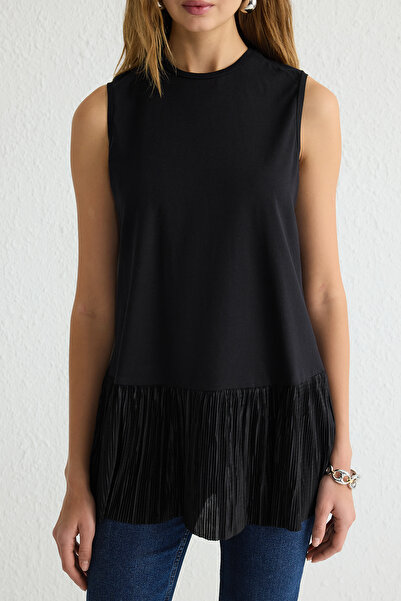 Trendyol Modest Black Knitted Blouse with Pleat Detail - Sleeveless, Tctss25Uk00005