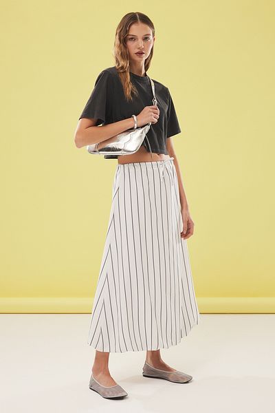 Trendyol Collection Weißer, mit Ballons verzierter, gestreifter, gewebter Maxirock TWOSS25ET00077