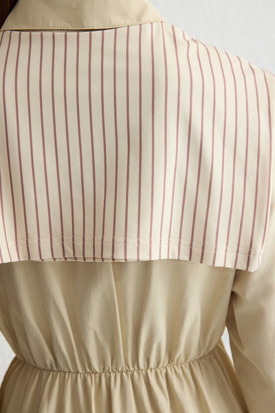 Trendyol Modest Μπεζ ριγέ φουλάρι ώμου Λεπτομερές υφαντό πουκάμισο φόρεμα TCTSS25EB00015