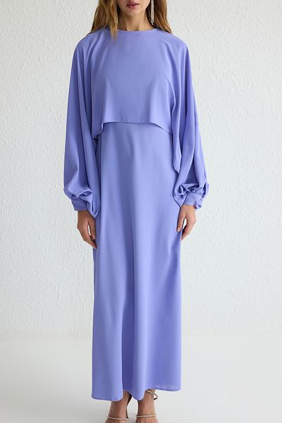 Trendyol Modest Лилаво наметало с детайлна тъкана вечерна рокля Tctss25Db00006