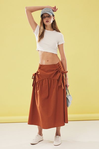 Trendyol Collection Mink Sitting Buttocks Loose Poplin Cotton Fabric Maxi Length Woven Skirt Twoss25Et00032