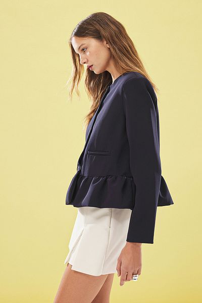 Trendyol Collection Μπλε Navy Balloon Λεπτομερές σακάκι με λαιμόκοψη ποδηλάτου TWOSS25BC00023