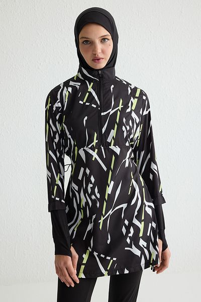 Trendyol Modest Schwarzer, vollständig bedeckter, gestrickter 4-teiliger Lycra-Badeanzug TCTSS23CF00000