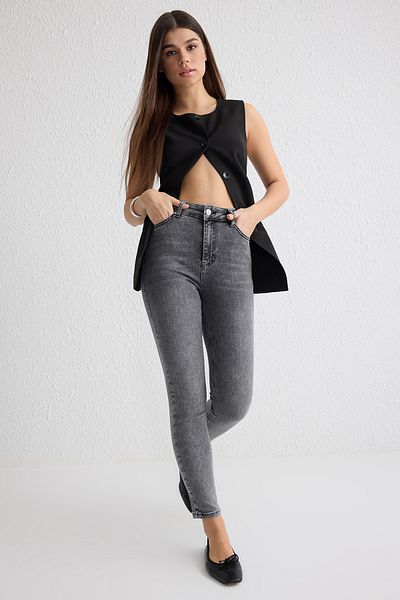 Trendyol Collection Gray High Waist Skinny Jeans Twoss25Je00113