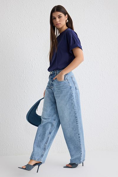 Trendyol Collection Blugi de skater albastru cu talie normală mai stabilă TWOSS25JE00072