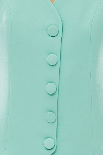 Trendyol Collection Türkisfarbene, gefütterte, geknöpfte Crop-Webweste TWOSS21YE0009