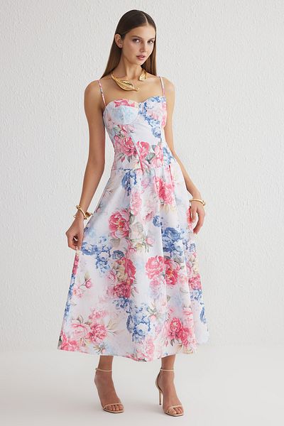 Trendyol Collection Poplin Midi Dress - Multicolor and Floral Print Tprss25El00109