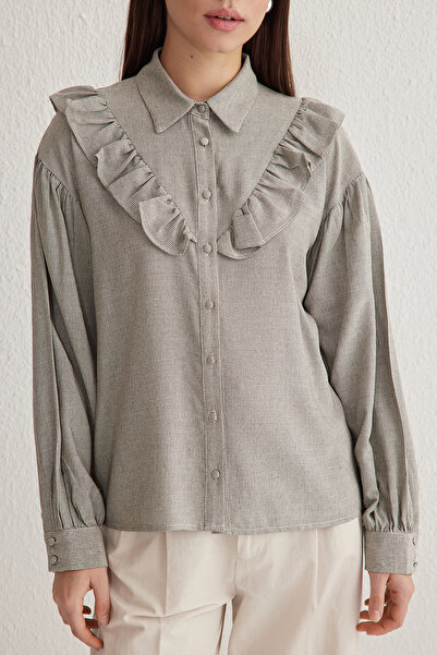 Trendyol Collection Gray Ruffle Cotton Woven Shirt Twoss20Go0357